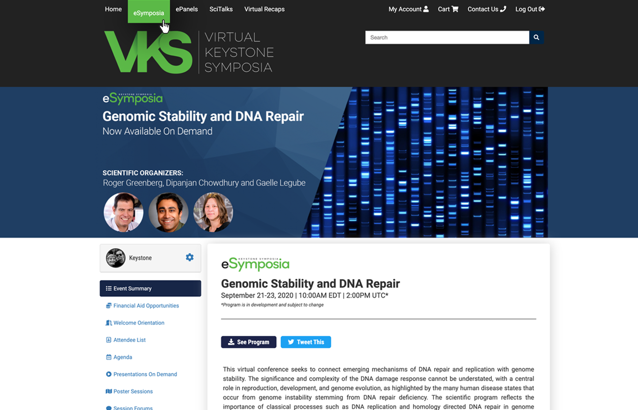 Virtual Keystone Symposia website screenshot